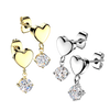 Pair of 316L Surgical Steel Gold PVD Heart White CZ Dangle Stud Earrings