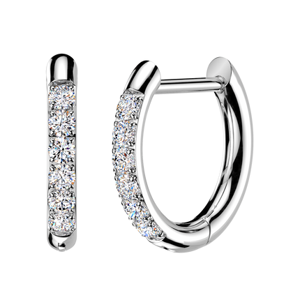Pair of 316L Surgical Steel White CZ Pave Gems D Shape Hinged Hoop Earrings