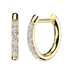 Pair of 316L Surgical Steel Gold PVD White CZ Pave Gems D Shape Hinged Hoop Earrings