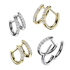 Pair of 316L Surgical Steel White CZ Pave Gems D Shape Hinged Hoop Earrings