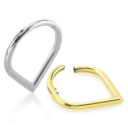 316L Surgical Steel V Shape Septum Daith Hinged Clicker Hoop (Steel, Gold PVD)