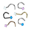 Implant Grade Titanium Corkscrew Nose Ring Blue Opal Stud With Prongs - Pierced Universe