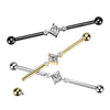 Implant Grade Titanium Black PVD White CZ Square & Circle Gem Cluster Industrial Straight Barbell