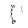 Implant Grade Titanium Tanzanite CZ Bezel Internally Threaded Curved Barbell