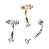 Implant Grade Titanium Gold PVD White CZ Bezel Boho Beaded Internally Threaded Curved Barbell - Pierced Universe