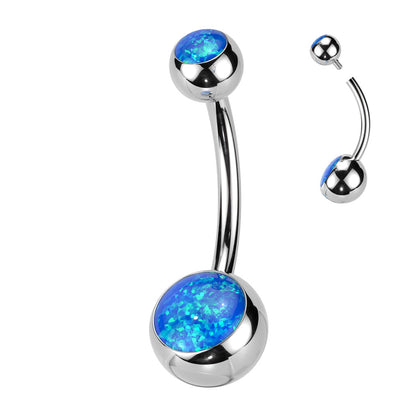 Implant Grade Titanium Blue Opal Internally Threaded Belly Ring