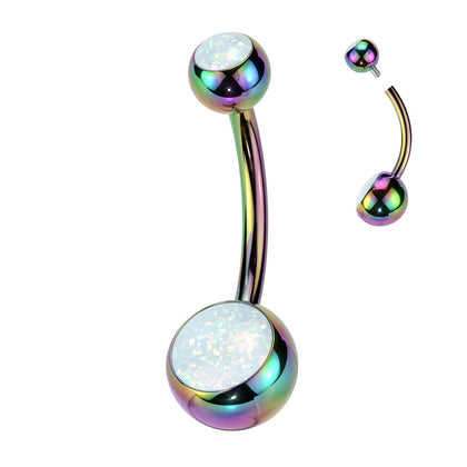 Implant Grade Titanium Rainbow PVD White Opal Internally Threaded Belly Ring