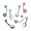 Implant Grade Titanium Black PVD White Opal Internally Threaded Belly Ring