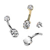 Implant Grade Titanium Gold PVD Dainty White Oval Internally Threaded Belly Ring - Pierced Universe