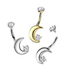 Implant Grade Titanium Gold PVD White CZ Crescent Moon Internally Threaded Belly Ring