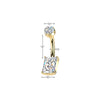 Implant Grade Titanium White CZ Rectangle Clawed Internally Threaded Belly Ring