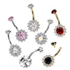 Implant Grade Titanium White CZ Aurora Borealis Large Flower Internally Threaded Belly Ring