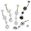 Implant Grade Titanium Vitrail Medium CZ Internally Threaded Multi Gem Dangle Belly Ring