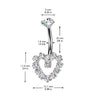 Implant Grade Titanium White CZ Gem Heart Internally Threaded Belly Ring