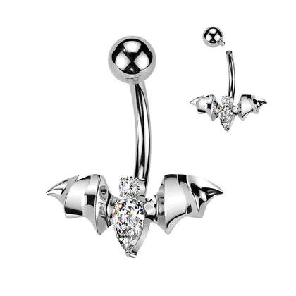 Implant Grade Titanium White CZ Internally Threaded Flying Bat Non Dangle Belly Ring