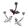 Implant Grade Titanium Black PVD Red CZ Internally Threaded Flying Bat Non Dangle Belly Ring