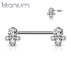 Implant Grade Titanium Internally Threaded White CZ Cluster Nipple Ring Straight Barbell