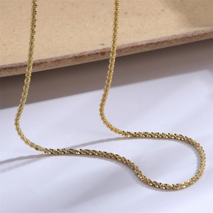 Stainless Steel Gold PVD Glitter Chain Link Necklace - Pierced Universe