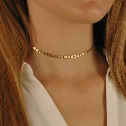 Stainless Steel Gold PVD Coin Choker Necklace - Pierced Universe