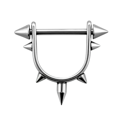316L Surgical Steel Spike Shield Straight Barbell Nipple Ring