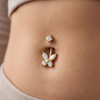 316L Surgical Steel Butterfly White CZ Belly Ring