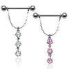 14ga 316L Surgical Steel Triple Star CZ Gem Dangle Nipple Ring Barbell - Pierced Universe