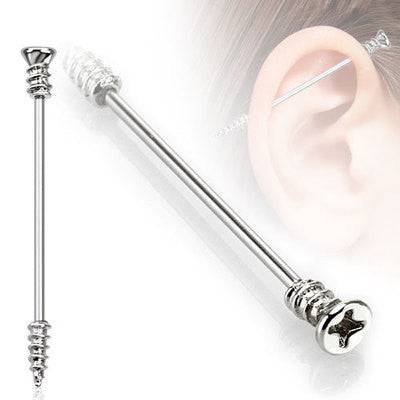 14ga Surgical Steel Screw Design Straight Industrial Barbell - Pierced Universe