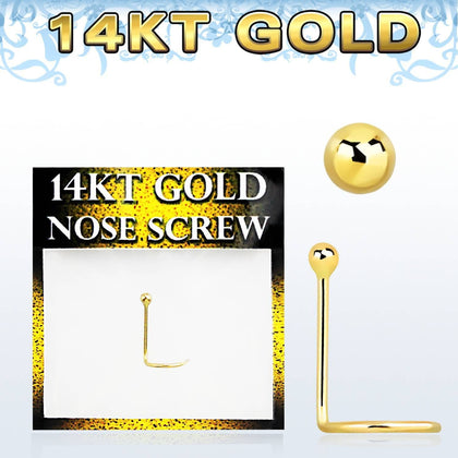 14kt Real Gold Nose Screw Ring with Small Ball Top - Pierced Universe