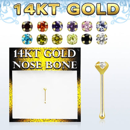 14KT Real Solid Gold Clear CZ Prong Set Nose Bone Pin Ring