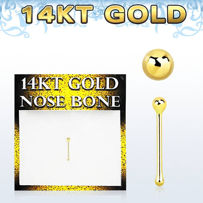 14KT Real Solid Gold Small Ball Top Nose Bone Pin Ring