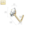 14KT Solid Gold L Shape White Marquise CZ Nose Ring Stud - Pierced Universe