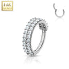 14KT Solid White Gold 2 Row White CZ Ear Cartilage Hinged Clicker Hoop - Pierced Universe