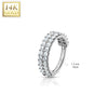 14KT Solid White Gold 2 Row White CZ Ear Cartilage Hinged Clicker Hoop - Pierced Universe