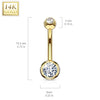 14KT Solid White Gold Double White Ball CZ Gem Belly Button Ring - Pierced Universe