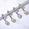 14KT Solid White Gold Double White Ball CZ Gem Belly Button Ring - Pierced Universe