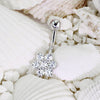 14KT Solid White Gold Flower White CZ Belly Ring - Pierced Universe