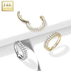 14KT Solid Yellow Gold 2 Row White CZ Ear Cartilage Hinged Clicker Hoop - Pierced Universe