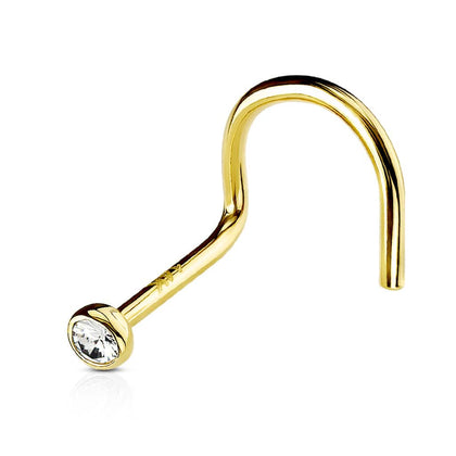 14KT Solid Yellow Gold 2mm Bezel CZ Nose Ring Stud - Pierced Universe