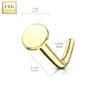 14KT Solid Yellow Gold 3mm Flat Disc Top L Shape Nose Ring Stud - Pierced Universe