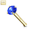 14KT Solid Yellow Gold Ball End Blue CZ Prong Nose Pin Ring