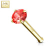 14KT Solid Yellow Gold Ball End Red CZ Prong Nose Pin Ring