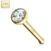 14KT Solid Yellow Gold Bezel White 2mm CZ Nose Bone Ring Stud - Pierced Universe