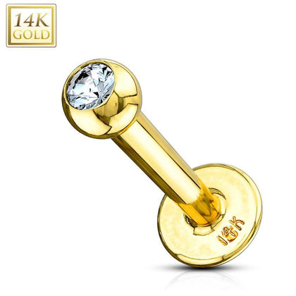 14KT Solid Yellow Gold Ear Cartilage Tragus Labret CZ Stud - Pierced Universe