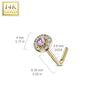 14KT Solid Yellow Gold L Shape Bent Aqua & White CZ Cluster Nose Stud - Pierced Universe