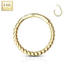 14KT Solid Yellow Gold Twisted Rope Braided Segment Hinged Clicker Hoop - Pierced Universe