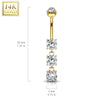 14KT White Gold 3 CZ White Gem Dangling Belly Button Ring - Pierced Universe