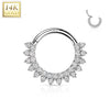 14KT White Gold Double Layer Pave White CZ Hinged Septum Clicker Hoop - Pierced Universe