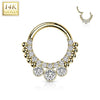 14KT Yellow Gold Beaded White CZ Bezel Center Hinged Septum Clicker Hoop - Pierced Universe