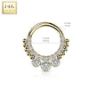 14KT Yellow Gold Beaded White CZ Bezel Center Hinged Septum Clicker Hoop - Pierced Universe