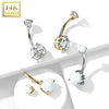 14KT Yellow Gold Clawed White Circle CZ Stud Belly Ring - Pierced Universe